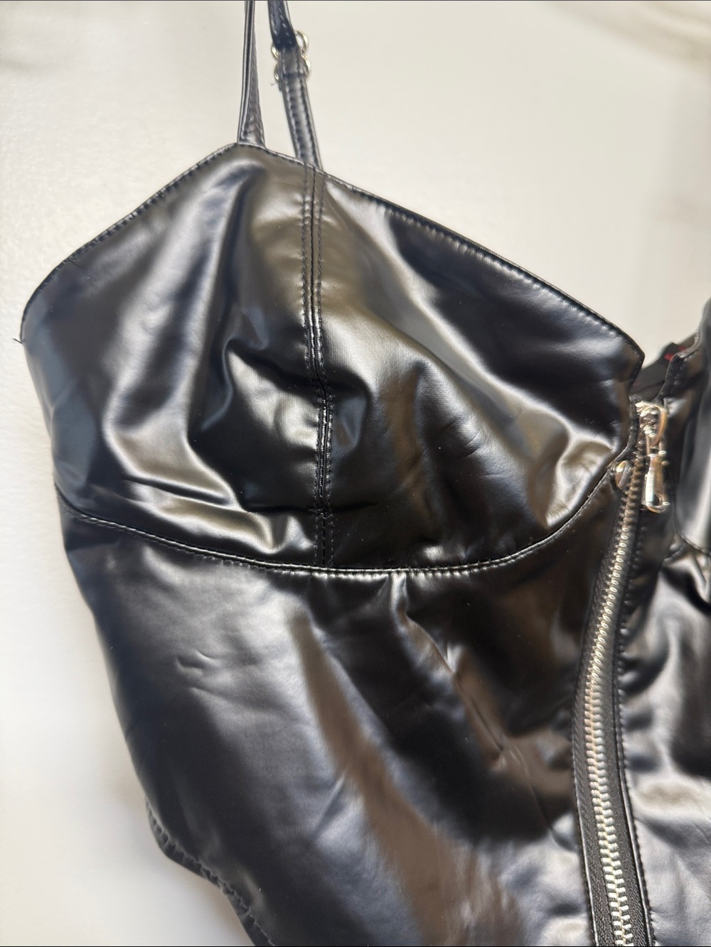 NWT Black PU Zipper Crop Top - Picture 2 of 5